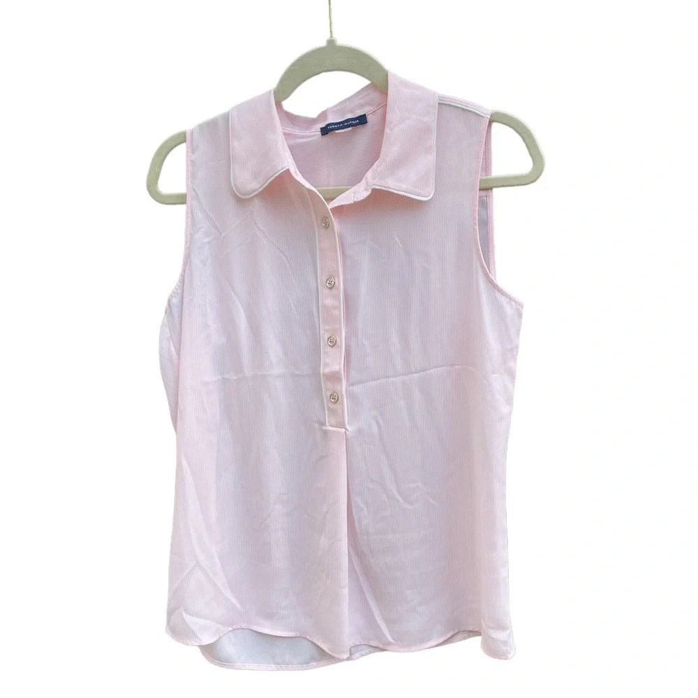 TOMMY HILFIGER BABY PINK PINSTRIPE COLLARED PREPPY TANK
